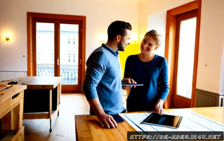 홈디자인 전문가 네트워크 구축 방법 - Photorealistic scene of a German home interior designer and an architect meeting a local craftsman i...